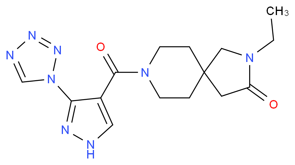2-ethyl-8-{[3-(1H-tetrazol-1-yl)-1H-pyrazol-4-yl]carbonyl}-2,8-diazaspiro[4.5]decan-3-one_分子结构_CAS_)