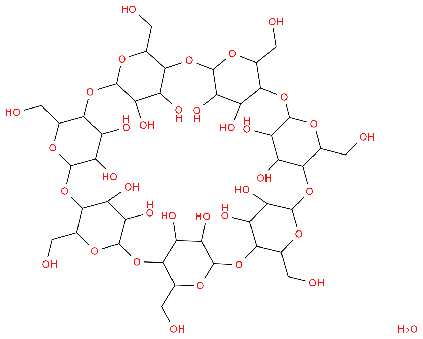β-环糊精,水合物_分子结构_CAS_68168-23-0)