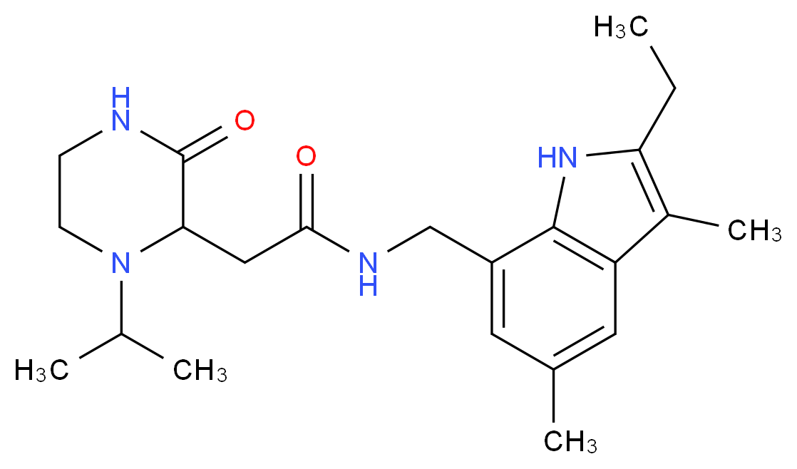 N-[(2-ethyl-3,5-dimethyl-1H-indol-7-yl)methyl]-2-(1-isopropyl-3-oxopiperazin-2-yl)acetamide_分子结构_CAS_)