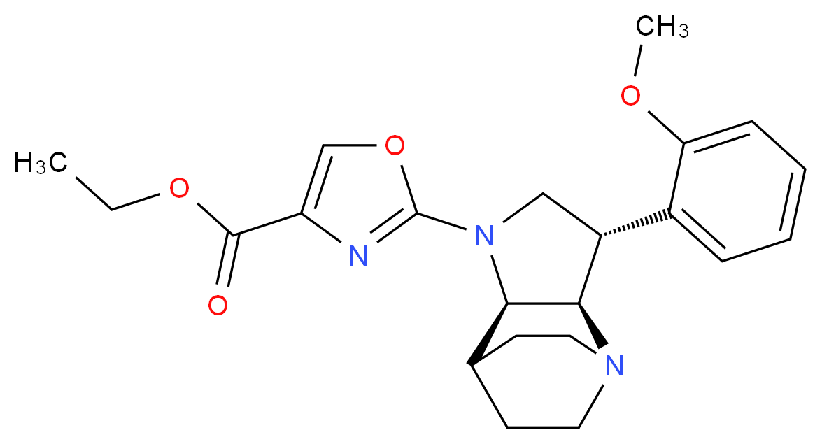 ethyl 2-[(2R*,3S*,6R*)-3-(2-methoxyphenyl)-1,5-diazatricyclo[5.2.2.0~2,6~]undec-5-yl]-1,3-oxazole-4-carboxylate_分子结构_CAS_)