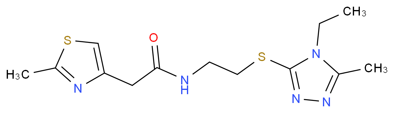 N-{2-[(4-ethyl-5-methyl-4H-1,2,4-triazol-3-yl)thio]ethyl}-2-(2-methyl-1,3-thiazol-4-yl)acetamide_分子结构_CAS_)