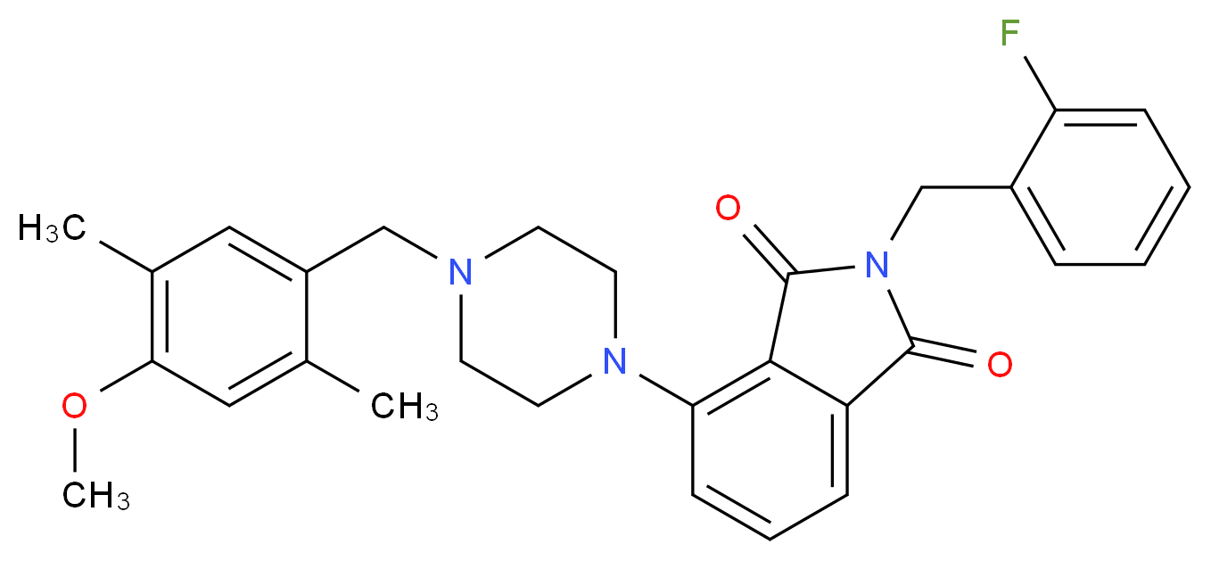 2-(2-fluorobenzyl)-4-[4-(4-methoxy-2,5-dimethylbenzyl)-1-piperazinyl]-1H-isoindole-1,3(2H)-dione_分子结构_CAS_)