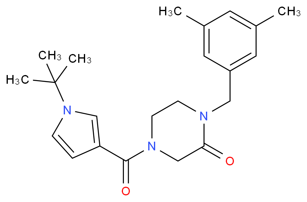 4-[(1-tert-butyl-1H-pyrrol-3-yl)carbonyl]-1-(3,5-dimethylbenzyl)-2-piperazinone_分子结构_CAS_)