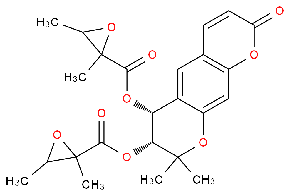 (6R,7R)-7-(2,3-dimethyloxirane-2-carbonyloxy)-5,5-dimethyl-13-oxo-4,14-dioxatricyclo[8.4.0.0<sup>3</sup>,<sup>8</sup>]tetradeca-1,3(8),9,11-tetraen-6-yl 2,3-dimethyloxirane-2-carboxylate_分子结构_CAS_37975-61-4