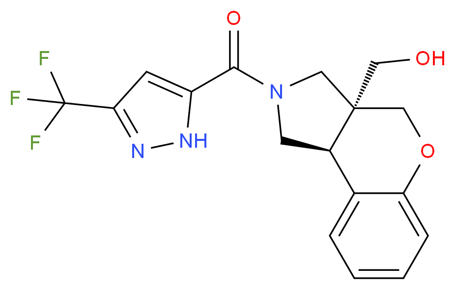 [(3aS*,9bS*)-2-{[3-(trifluoromethyl)-1H-pyrazol-5-yl]carbonyl}-1,2,3,9b-tetrahydrochromeno[3,4-c]pyrrol-3a(4H)-yl]methanol_分子结构_CAS_)