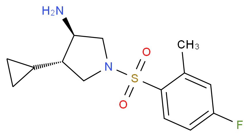 (3R*,4S*)-4-cyclopropyl-1-[(4-fluoro-2-methylphenyl)sulfonyl]pyrrolidin-3-amine_分子结构_CAS_)