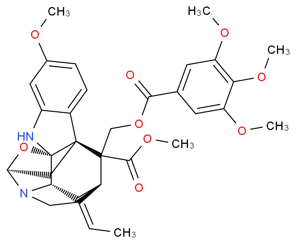 methyl (1R,9S,11S,14E,15R,17S)-14-ethylidene-5-methoxy-19-[(3,4,5-trimethoxybenzoyloxy)methyl]-18-oxa-2,12-diazahexacyclo[9.6.1.1<sup>9</sup>,<sup>1</sup><sup>5</sup>.0<sup>1</sup>,<sup>9</sup>.0<sup>3</sup>,<sup>8</sup>.0<sup>1</sup><sup>2</sup>,<sup>1</sup><sup>7</sup>]nonadeca-3,5,7-triene-19-carboxylate_分子结构_CAS_1211543-01-9