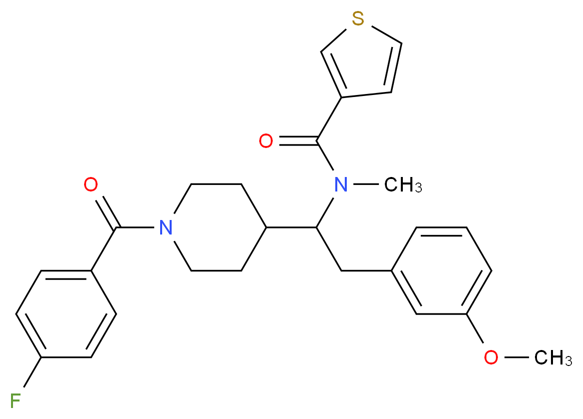 N-[1-[1-(4-fluorobenzoyl)-4-piperidinyl]-2-(3-methoxyphenyl)ethyl]-N-methyl-3-thiophenecarboxamide_分子结构_CAS_)