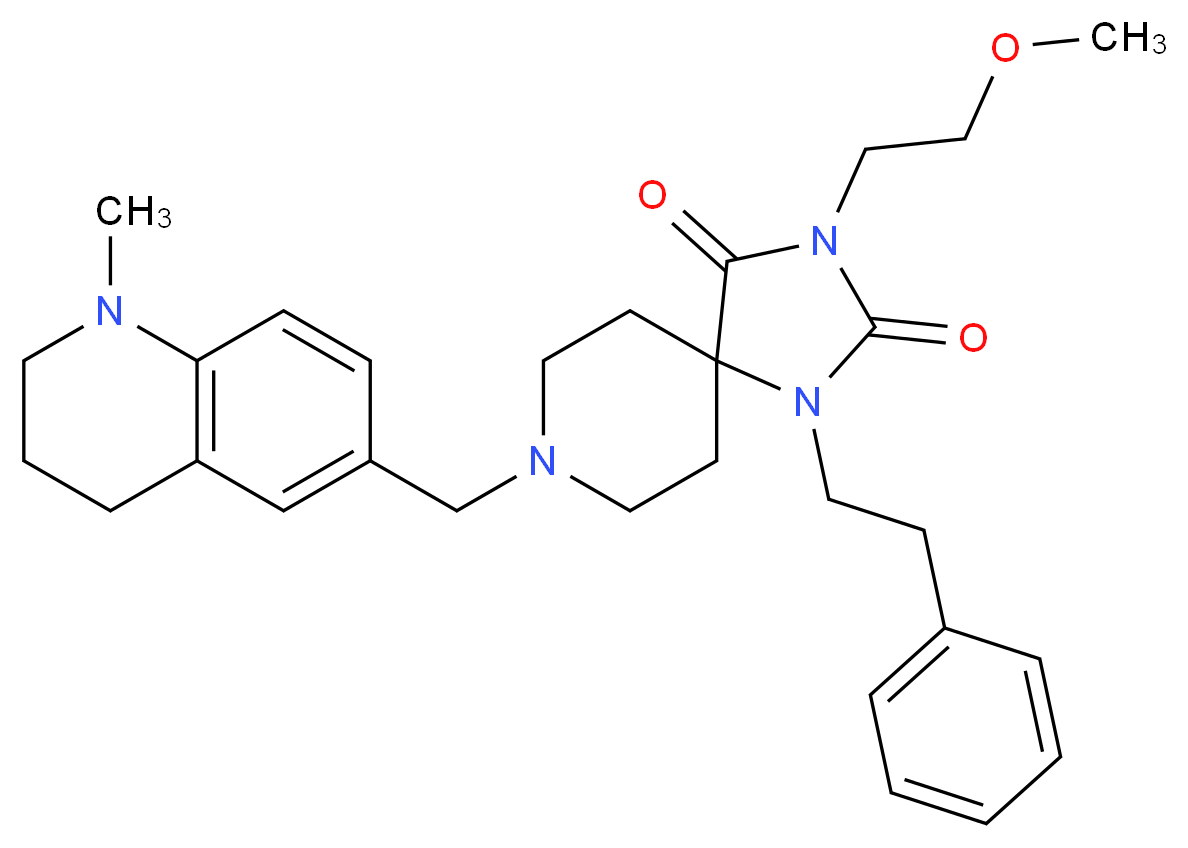 3-(2-methoxyethyl)-8-[(1-methyl-1,2,3,4-tetrahydro-6-quinolinyl)methyl]-1-(2-phenylethyl)-1,3,8-triazaspiro[4.5]decane-2,4-dione_分子结构_CAS_)