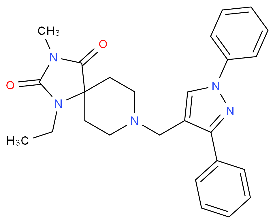 8-[(1,3-diphenyl-1H-pyrazol-4-yl)methyl]-1-ethyl-3-methyl-1,3,8-triazaspiro[4.5]decane-2,4-dione_分子结构_CAS_)