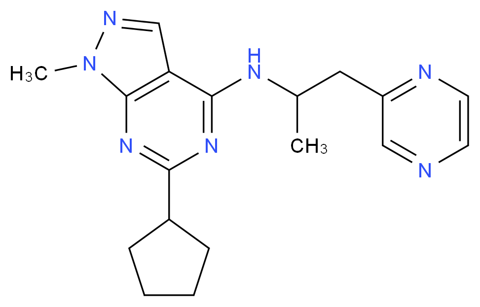 6-cyclopentyl-1-methyl-N-[1-methyl-2-(2-pyrazinyl)ethyl]-1H-pyrazolo[3,4-d]pyrimidin-4-amine_分子结构_CAS_)