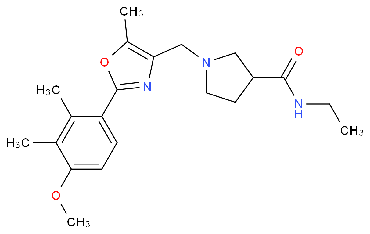 N-ethyl-1-{[2-(4-methoxy-2,3-dimethylphenyl)-5-methyl-1,3-oxazol-4-yl]methyl}pyrrolidine-3-carboxamide_分子结构_CAS_)