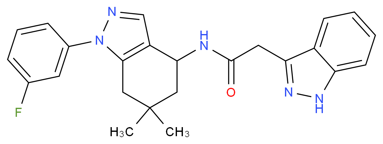 N-[1-(3-fluorophenyl)-6,6-dimethyl-4,5,6,7-tetrahydro-1H-indazol-4-yl]-2-(1H-indazol-3-yl)acetamide_分子结构_CAS_)