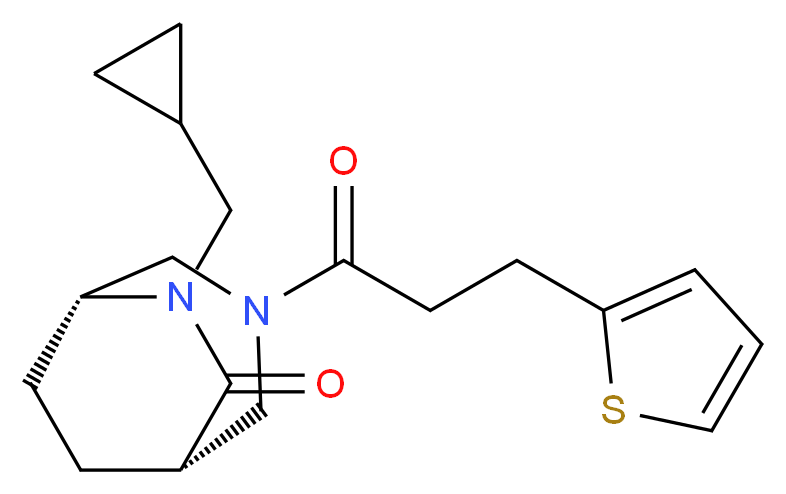 (1S*,5R*)-6-(cyclopropylmethyl)-3-[3-(2-thienyl)propanoyl]-3,6-diazabicyclo[3.2.2]nonan-7-one_分子结构_CAS_)