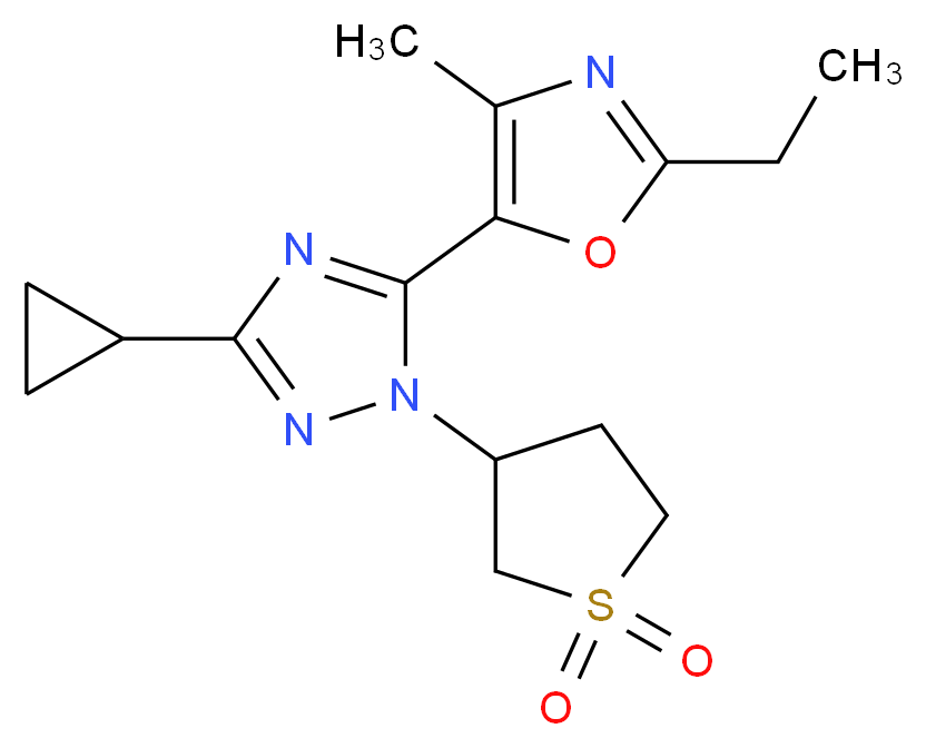 3-cyclopropyl-1-(1,1-dioxidotetrahydro-3-thienyl)-5-(2-ethyl-4-methyl-1,3-oxazol-5-yl)-1H-1,2,4-triazole_分子结构_CAS_)