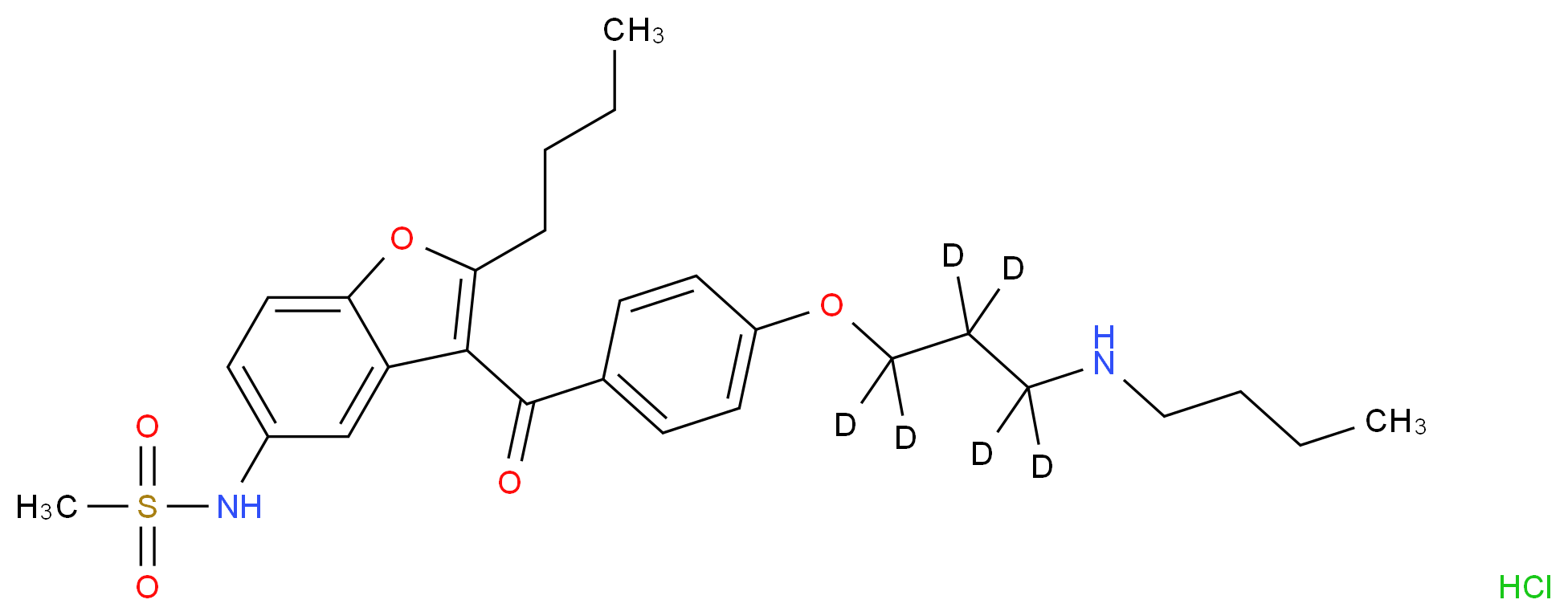 N-(2-butyl-3-{4-[3-(butylamino)(<sup>2</sup>H<sub>6</sub>)propoxy]benzoyl}-1-benzofuran-5-yl)methanesulfonamide hydrochloride_分子结构_CAS_1346598-70-6