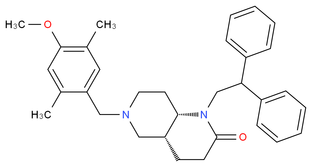 (4aR*,8aS*)-1-(2,2-diphenylethyl)-6-(4-methoxy-2,5-dimethylbenzyl)octahydro-1,6-naphthyridin-2(1H)-one_分子结构_CAS_)