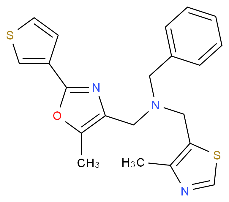 N-benzyl-1-(4-methyl-1,3-thiazol-5-yl)-N-{[5-methyl-2-(3-thienyl)-1,3-oxazol-4-yl]methyl}methanamine_分子结构_CAS_)