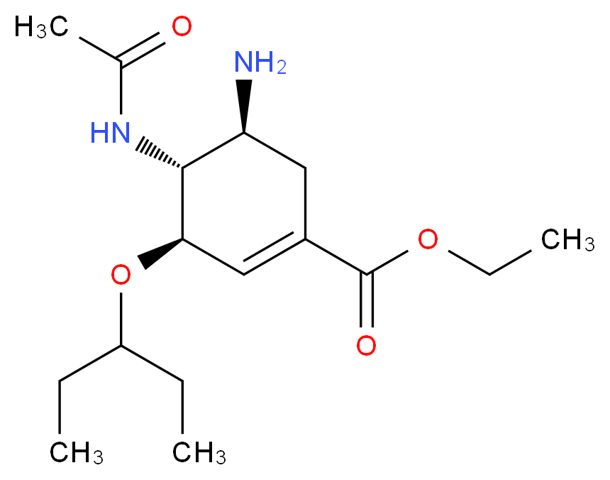 ethyl (3R,4R,5S)-5-amino-4-acetamido-3-(pentan-3-yloxy)cyclohex-1-ene-1-carboxylate_分子结构_CAS_204255-11-8