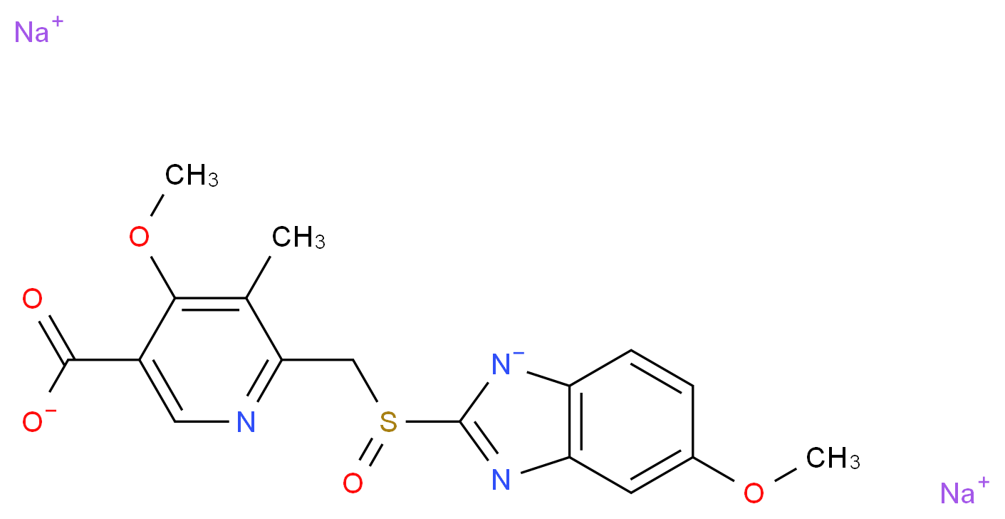 disodium 2-[(5-carboxylato-4-methoxy-3-methylpyridin-2-yl)methanesulfinyl]-5-methoxy-1H-1,3-benzodiazol-1-ide_分子结构_CAS_120003-84-1