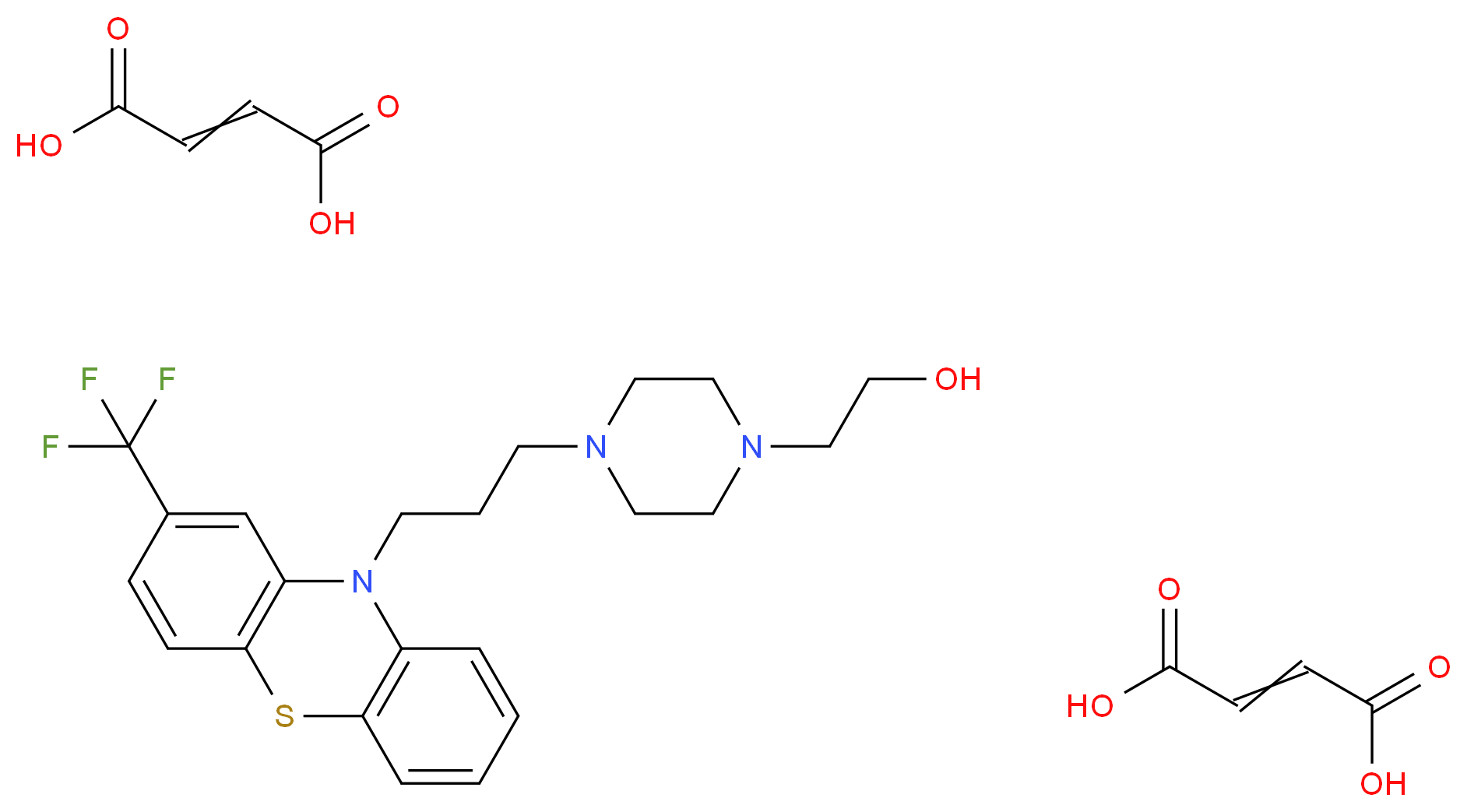 2-(4-{3-[2-(trifluoromethyl)-10H-phenothiazin-10-yl]propyl}piperazin-1-yl)ethan-1-ol; bis(but-2-enedioic acid)_分子结构_CAS_3093-66-1