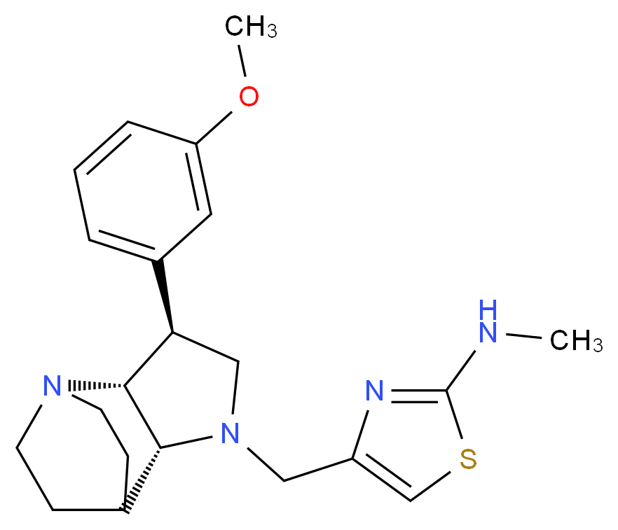4-{[(2R*,3S*,6R*)-3-(3-methoxyphenyl)-1,5-diazatricyclo[5.2.2.0~2,6~]undec-5-yl]methyl}-N-methyl-1,3-thiazol-2-amine_分子结构_CAS_)