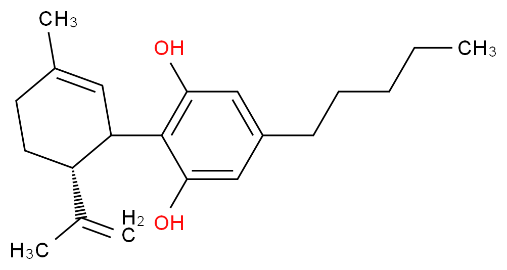 2-[(6R)-3-methyl-6-(prop-1-en-2-yl)cyclohex-2-en-1-yl]-5-pentylbenzene-1,3-diol_分子结构_CAS_13956-29-1