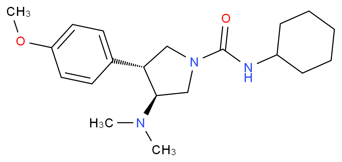 (3S*,4R*)-N-cyclohexyl-3-(dimethylamino)-4-(4-methoxyphenyl)pyrrolidine-1-carboxamide_分子结构_CAS_)