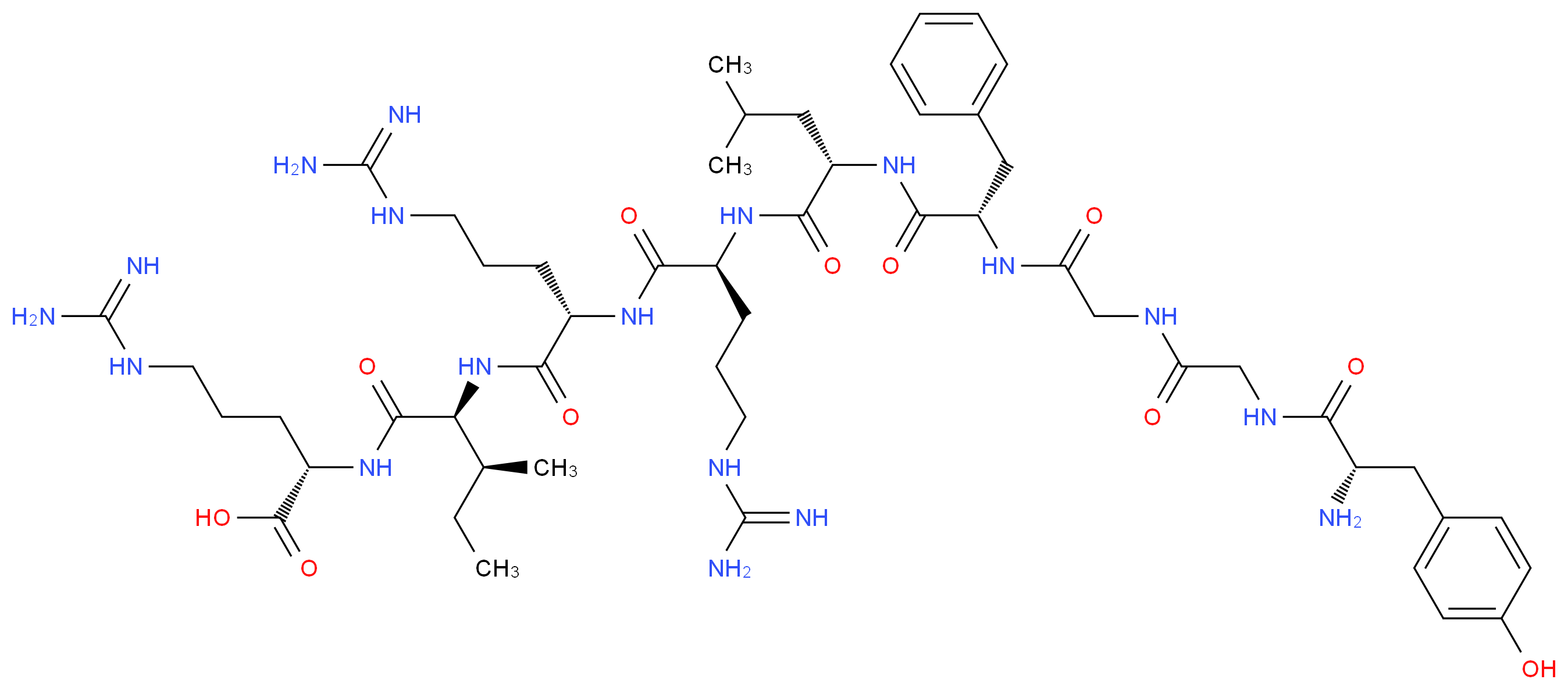(2S)-2-[(2S,3S)-2-[(2S)-2-[(2S)-2-[(2S)-2-[(2S)-2-(2-{2-[(2S)-2-amino-3-(4-hydroxyphenyl)propanamido]acetamido}acetamido)-3-phenylpropanamido]-4-methylpentanamido]-5-carbamimidamidopentanamido]-5-carbamimidamidopentanamido]-3-methylpentanamido]-5-carbamimidamidopentanoic acid_分子结构_CAS_77259-54-2