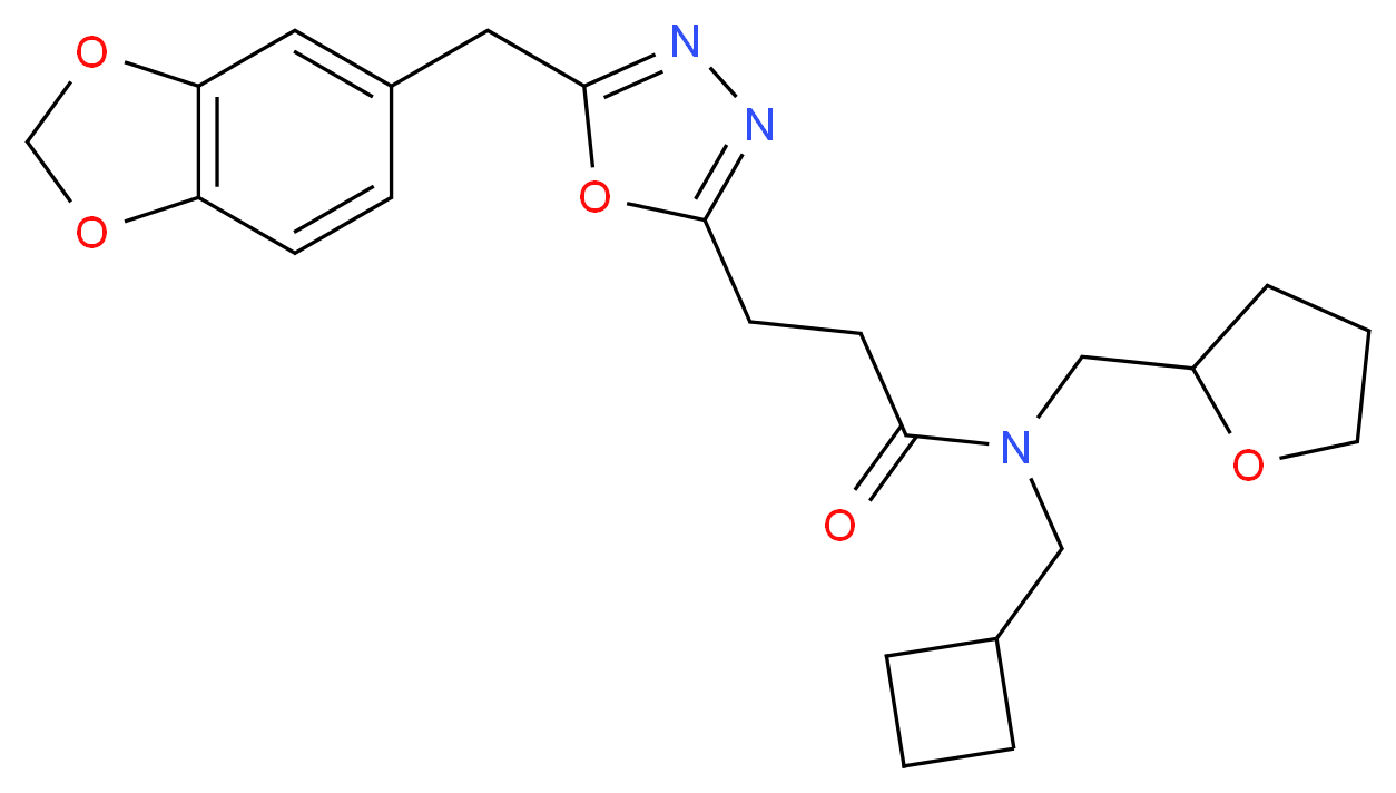 3-[5-(1,3-benzodioxol-5-ylmethyl)-1,3,4-oxadiazol-2-yl]-N-(cyclobutylmethyl)-N-(tetrahydro-2-furanylmethyl)propanamide_分子结构_CAS_)