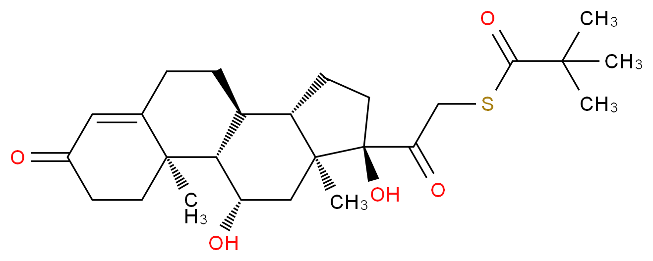 (1S,2R,10S,11S,14R,15S,17S)-14-{2-[(2,2-dimethylpropanoyl)sulfanyl]acetyl}-14,17-dihydroxy-2,15-dimethyltetracyclo[8.7.0.0<sup>2</sup>,<sup>7</sup>.0<sup>1</sup><sup>1</sup>,<sup>1</sup><sup>5</sup>]heptadec-6-en-5-one_分子结构_CAS_55560-96-8