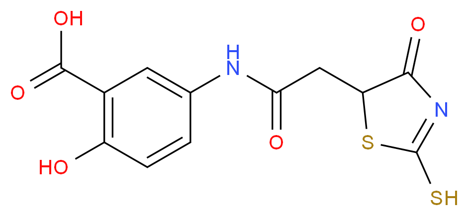 2-Hydroxy-5-{[(2-mercapto-4-oxo-4,5-dihydro-1,3-thiazol-5-yl)acetyl]amino}benzoic acid_分子结构_CAS_)