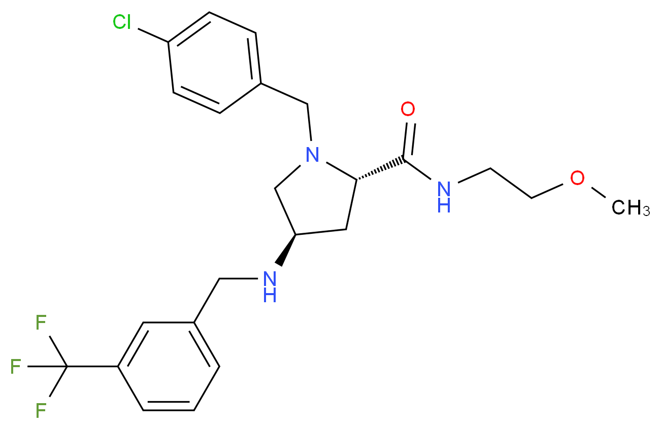 (4R)-1-(4-chlorobenzyl)-N-(2-methoxyethyl)-4-{[3-(trifluoromethyl)benzyl]amino}-L-prolinamide_分子结构_CAS_)