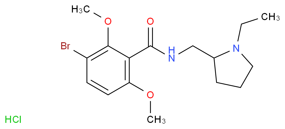 3-bromo-N-[(1-ethylpyrrolidin-2-yl)methyl]-2,6-dimethoxybenzamide hydrochloride_分子结构_CAS_73220-03-8
