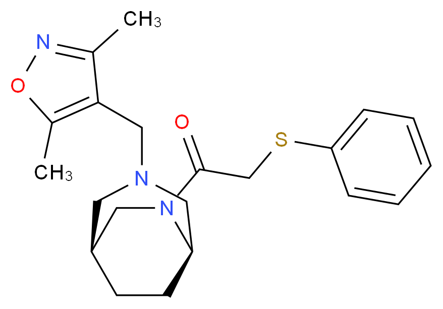 (1S*,5R*)-3-[(3,5-dimethylisoxazol-4-yl)methyl]-6-[(phenylthio)acetyl]-3,6-diazabicyclo[3.2.2]nonane_分子结构_CAS_)