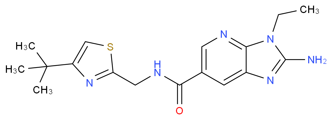 2-amino-N-[(4-tert-butyl-1,3-thiazol-2-yl)methyl]-3-ethyl-3H-imidazo[4,5-b]pyridine-6-carboxamide_分子结构_CAS_)