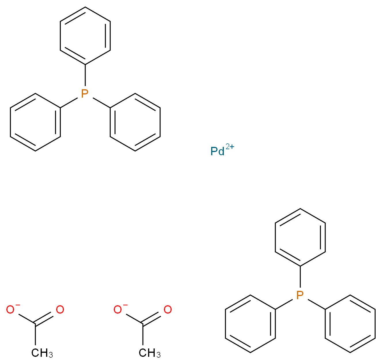 二乙酰二(三苯基膦)钯(II)_分子结构_CAS_14588-08-0)