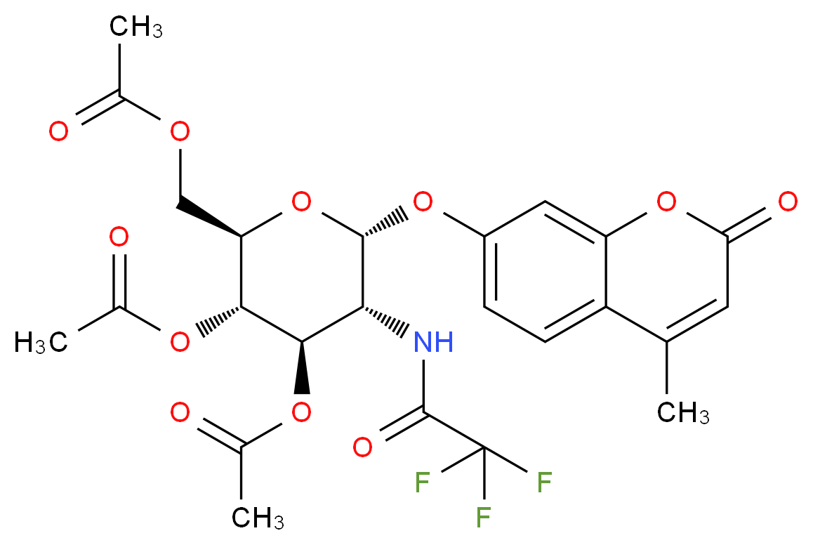 [(2R,3S,4R,5R,6R)-3,4-bis(acetyloxy)-6-[(4-methyl-2-oxo-2H-chromen-7-yl)oxy]-5-(trifluoroacetamido)oxan-2-yl]methyl acetate_分子结构_CAS_137686-92-1