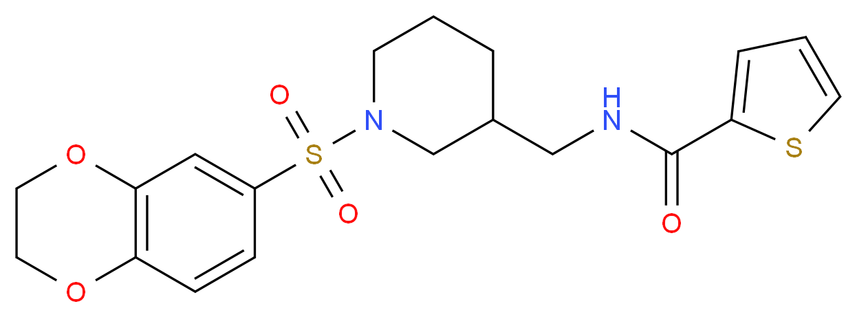 N-{[1-(2,3-dihydro-1,4-benzodioxin-6-ylsulfonyl)-3-piperidinyl]methyl}-2-thiophenecarboxamide_分子结构_CAS_)