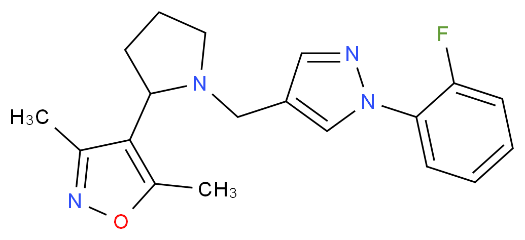 4-(1-{[1-(2-fluorophenyl)-1H-pyrazol-4-yl]methyl}pyrrolidin-2-yl)-3,5-dimethylisoxazole_分子结构_CAS_)