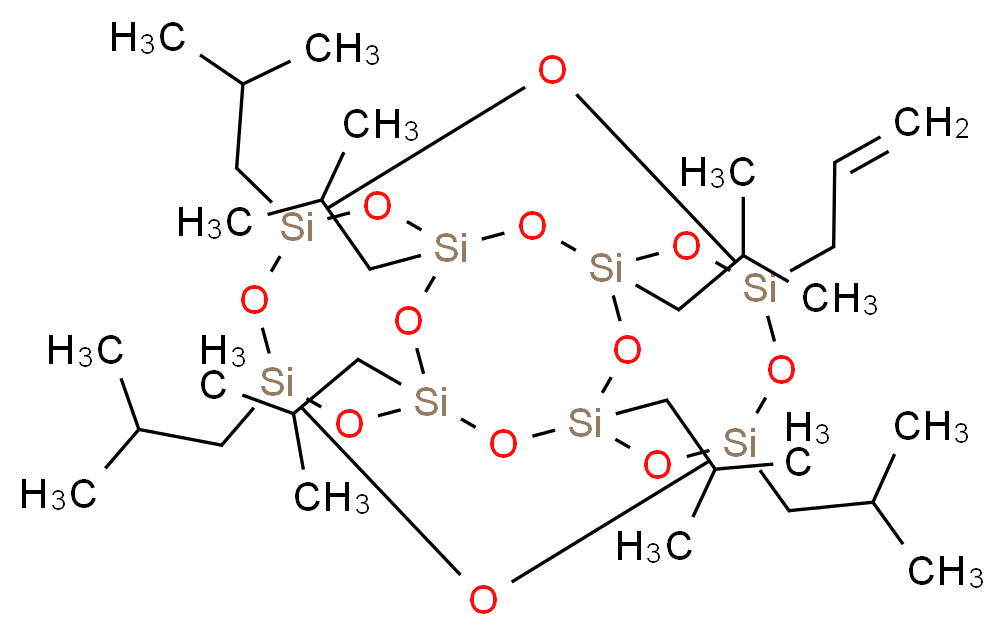 1,3,5,7,9,11,13-heptakis(2-methylpropyl)-15-(prop-2-en-1-yl)pentacyclo[9.5.1.1<sup>3</sup>,<sup>9</sup>.1<sup>5</sup>,<sup>1</sup><sup>5</sup>.1<sup>7</sup>,<sup>1</sup><sup>3</sup>]octasiloxane_分子结构_CAS_351003-00-4