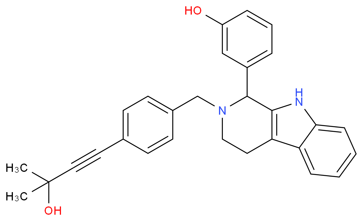 3-{2-[4-(3-hydroxy-3-methyl-1-butyn-1-yl)benzyl]-2,3,4,9-tetrahydro-1H-beta-carbolin-1-yl}phenol_分子结构_CAS_)