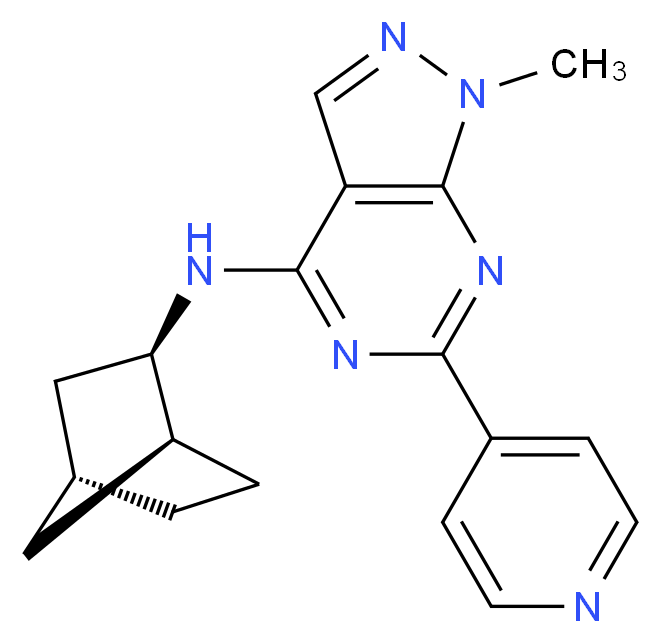 N-[(1S*,2R*,4R*)-bicyclo[2.2.1]hept-2-yl]-1-methyl-6-pyridin-4-yl-1H-pyrazolo[3,4-d]pyrimidin-4-amine_分子结构_CAS_)