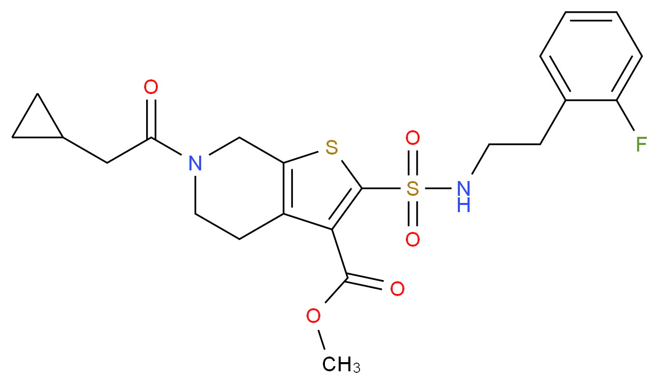 methyl 6-(cyclopropylacetyl)-2-({[2-(2-fluorophenyl)ethyl]amino}sulfonyl)-4,5,6,7-tetrahydrothieno[2,3-c]pyridine-3-carboxylate_分子结构_CAS_)