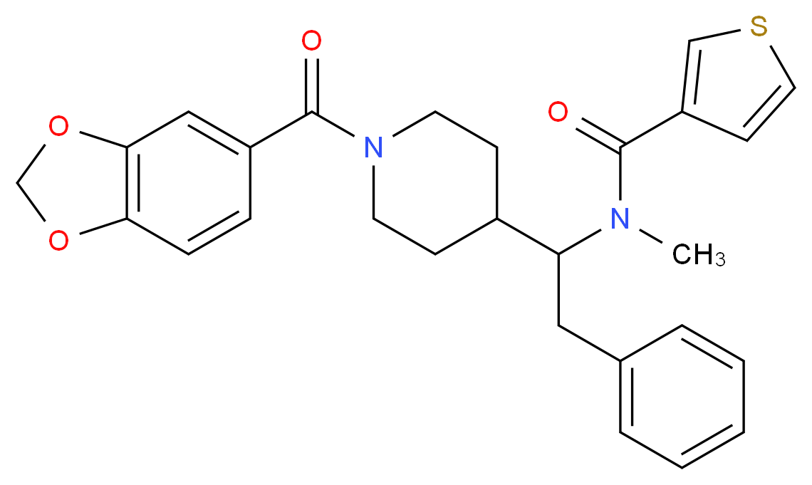 N-{1-[1-(1,3-benzodioxol-5-ylcarbonyl)-4-piperidinyl]-2-phenylethyl}-N-methyl-3-thiophenecarboxamide_分子结构_CAS_)