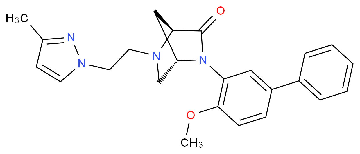 (1S*,4S*)-2-(4-methoxy-3-biphenylyl)-5-[2-(3-methyl-1H-pyrazol-1-yl)ethyl]-2,5-diazabicyclo[2.2.1]heptan-3-one_分子结构_CAS_)