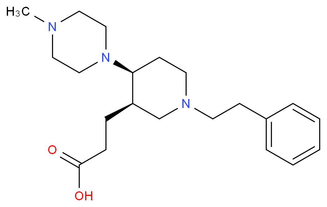 3-[(3R*,4S*)-4-(4-methylpiperazin-1-yl)-1-(2-phenylethyl)piperidin-3-yl]propanoic acid_分子结构_CAS_)