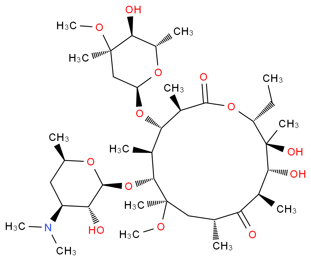 (3R,4S,5S,6R,7R,9R,11R,12R,13S,14R)-6-{[(2S,3R,4S,6R)-4-(dimethylamino)-3-hydroxy-6-methyloxan-2-yl]oxy}-14-ethyl-12,13-dihydroxy-4-{[(2R,4R,5S,6S)-5-hydroxy-4-methoxy-4,6-dimethyloxan-2-yl]oxy}-7-methoxy-3,5,7,9,11,13-hexamethyl-1-oxacyclotetradecane-2,10-dione_分子结构_CAS_81103-11-9