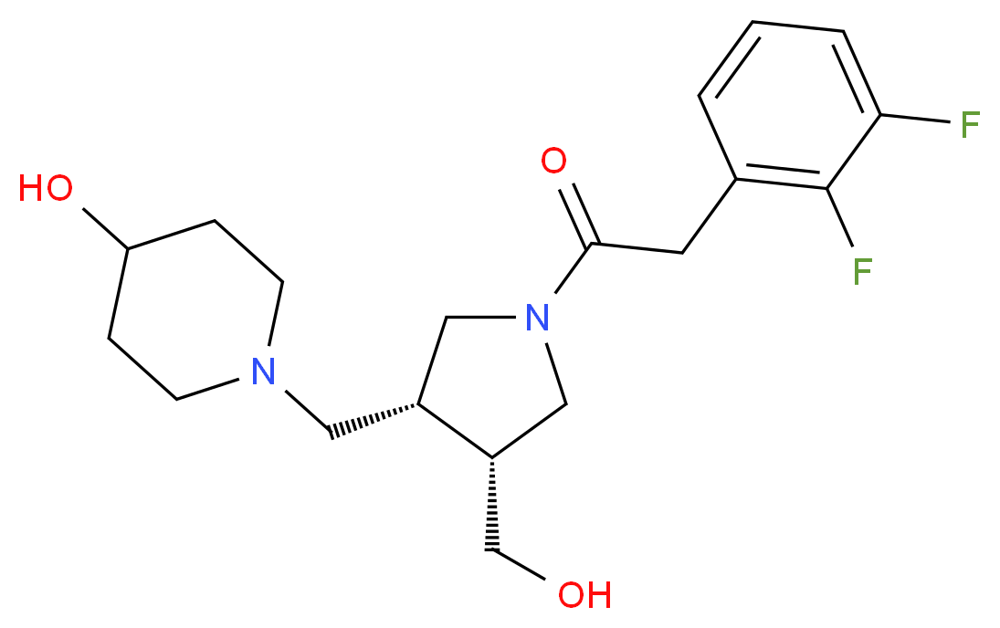 1-{[(3R*,4R*)-1-[(2,3-difluorophenyl)acetyl]-4-(hydroxymethyl)pyrrolidin-3-yl]methyl}piperidin-4-ol_分子结构_CAS_)