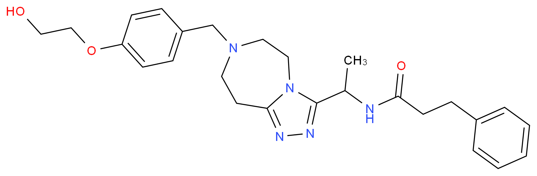 N-(1-{7-[4-(2-hydroxyethoxy)benzyl]-6,7,8,9-tetrahydro-5H-[1,2,4]triazolo[4,3-d][1,4]diazepin-3-yl}ethyl)-3-phenylpropanamide_分子结构_CAS_)